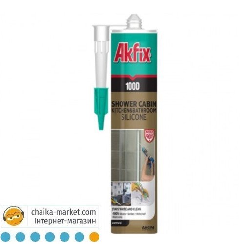 Akfix SA062 Силiкон для душових кабiн 100D бiлий (280мл/340гр) 