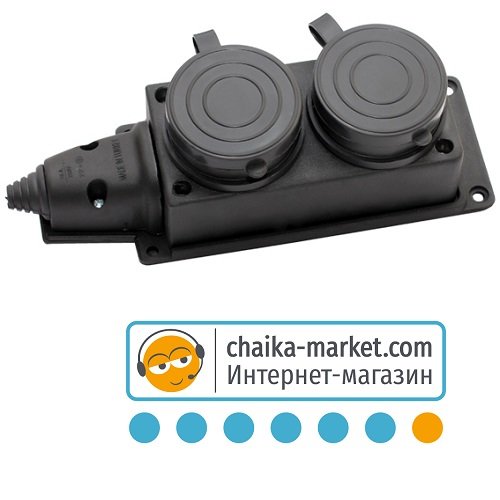 Колодка каучуковая 2 гнезда с заземлением и крышкой ERKA 6002, 16A