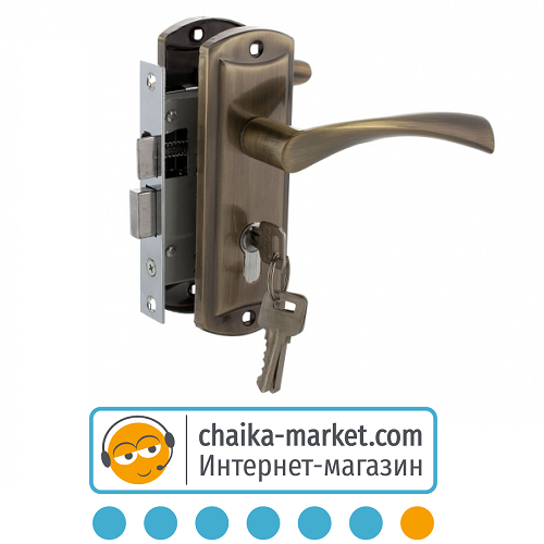 Врезной замок с ручкой FZB 15-184 ЕТ-50мм AB (бронза)