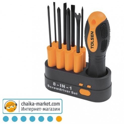 Комплект сменных отверток 8-в-1, храпова рукоятка TOLSEN 20039