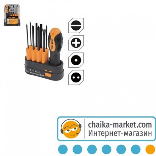 Комплект сменных отверток 8-в-1, храпова рукоятка TOLSEN 20039
