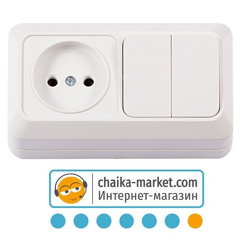 Блок: Выключатель двухклавишный + Розетка Luxel OPERA 2033