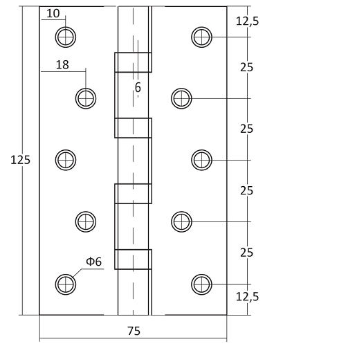 Петля дверная универсальная KEDR 125*75*2.5-B4-G (золото)