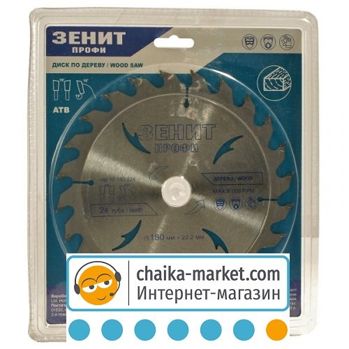 Диск пильный Зенит Профи по дереву 19180224 180*22,2 мм АТВ 24