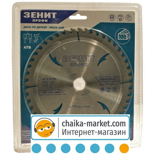 Диск пильный Зенит Профи по дереву 19185348 185*20/16 мм АТВ 48