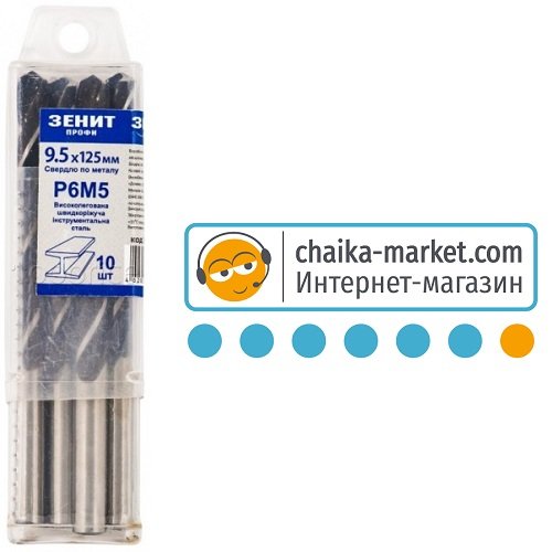 Сверло Р6М5 по металлу Зенит Профи 30200095 9,5*125 мм (1 уп.-10 шт.)