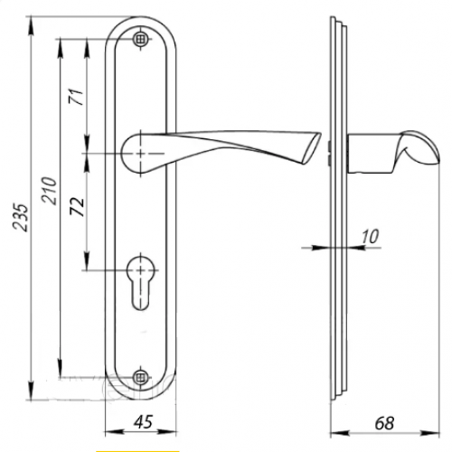 Дверные ручки на планке USK А-72/40-012 BN (никель)