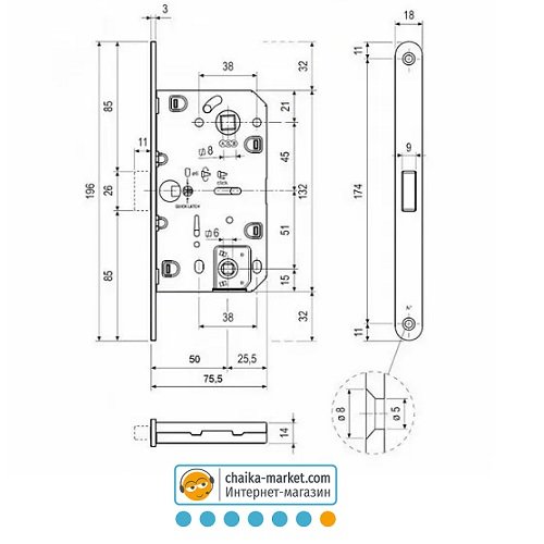 Корпус замка для межкомнатных дверей KEDR MAGNET WC 410B-S AB (бронза)