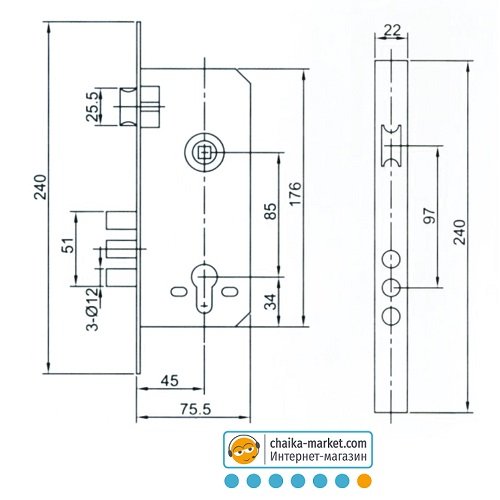 Корпус замка USK 6005R-3R РВ (золото) 