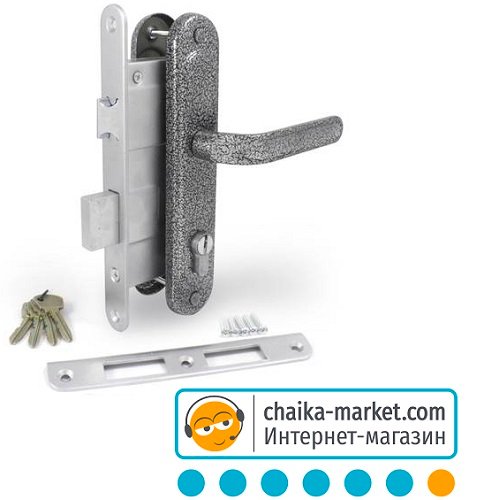 Врезной замок с ручкой Мотор Сич Кровосток (серебро)